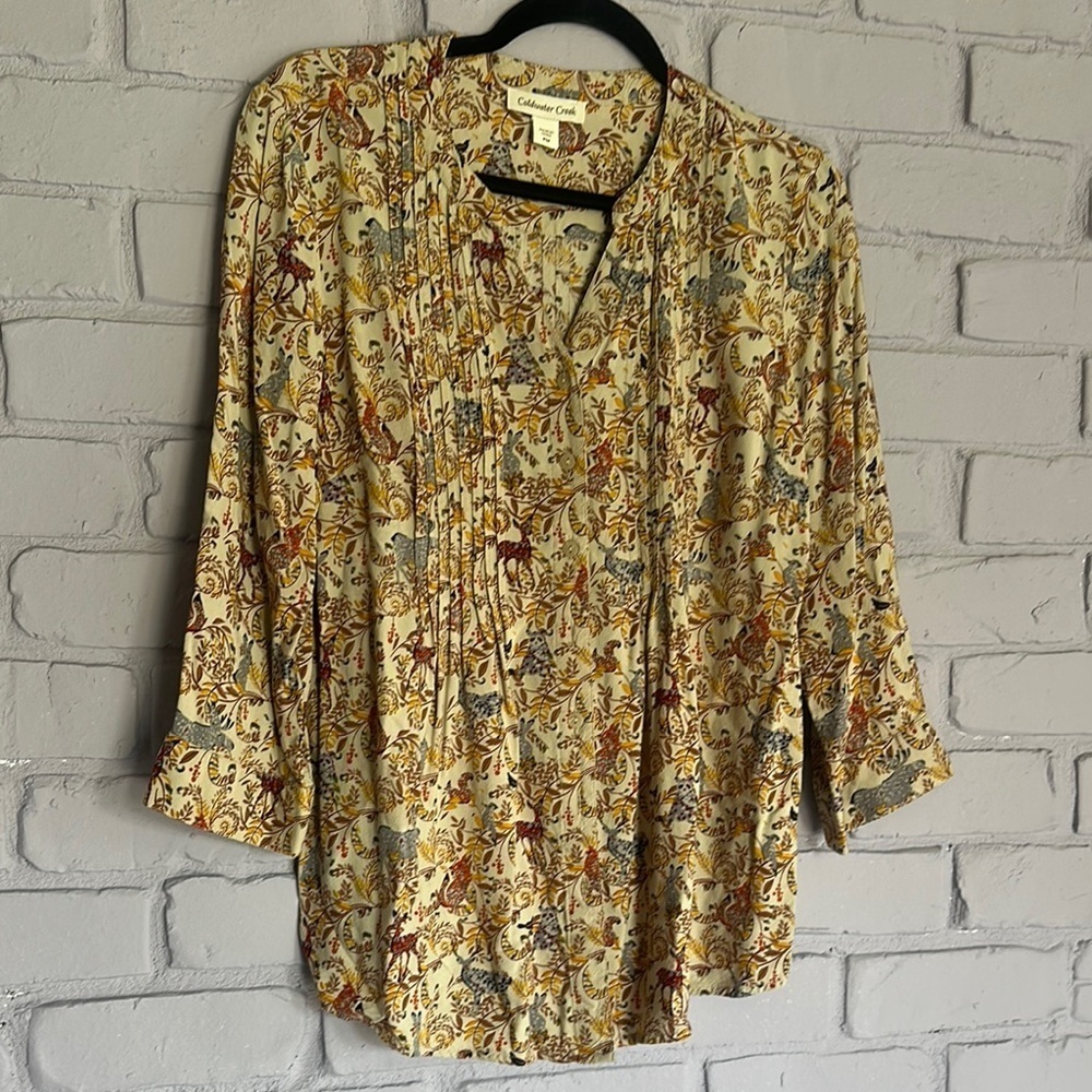 NWOT Coldwater Creek Gold Blouse with Mandarin Collar and 3/4 Sleeves size PM